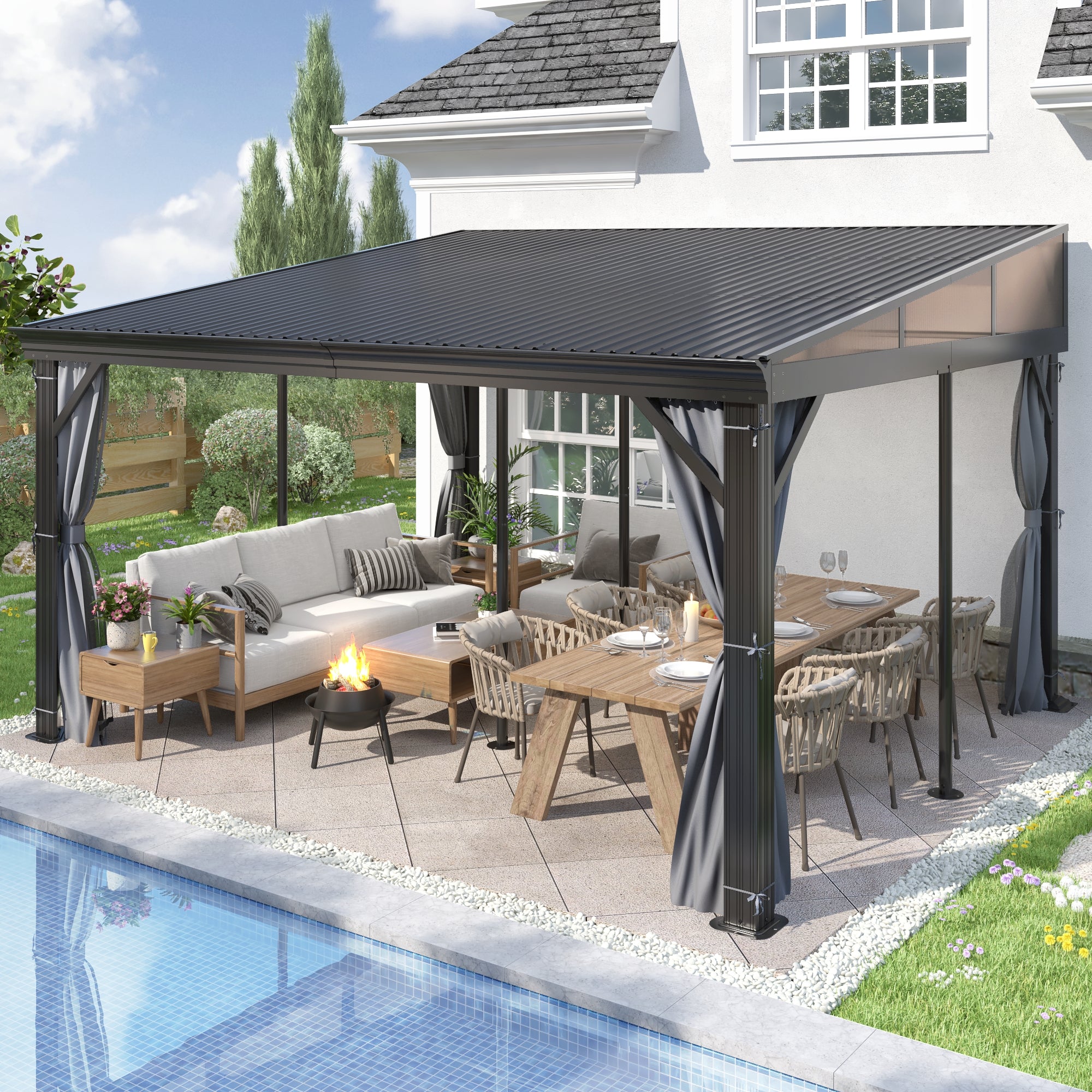 12×14 ft Wall-Mounted Aluminum Gazebo