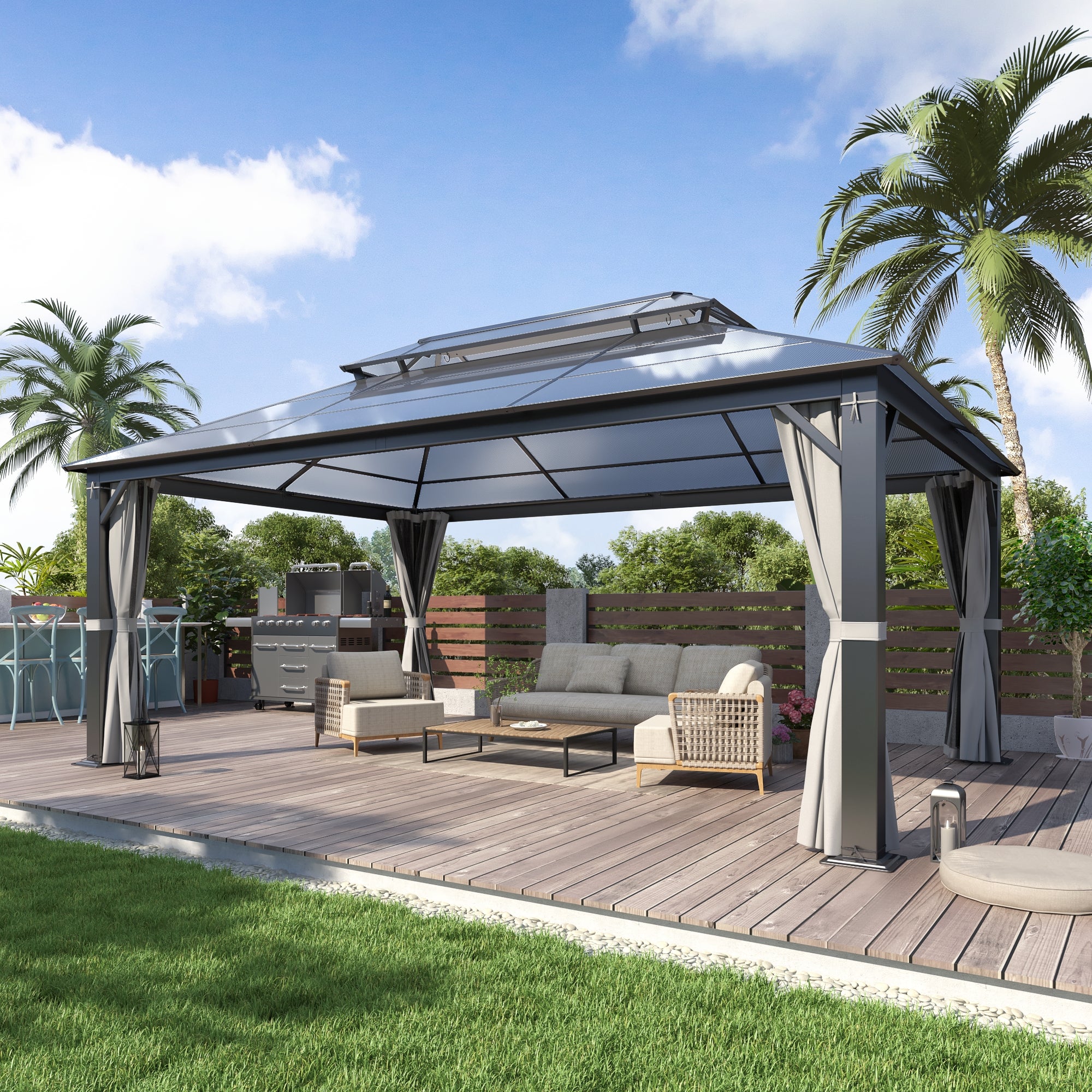 12×16 ft Polycarbonate Double Roof Hardtop Gazebo