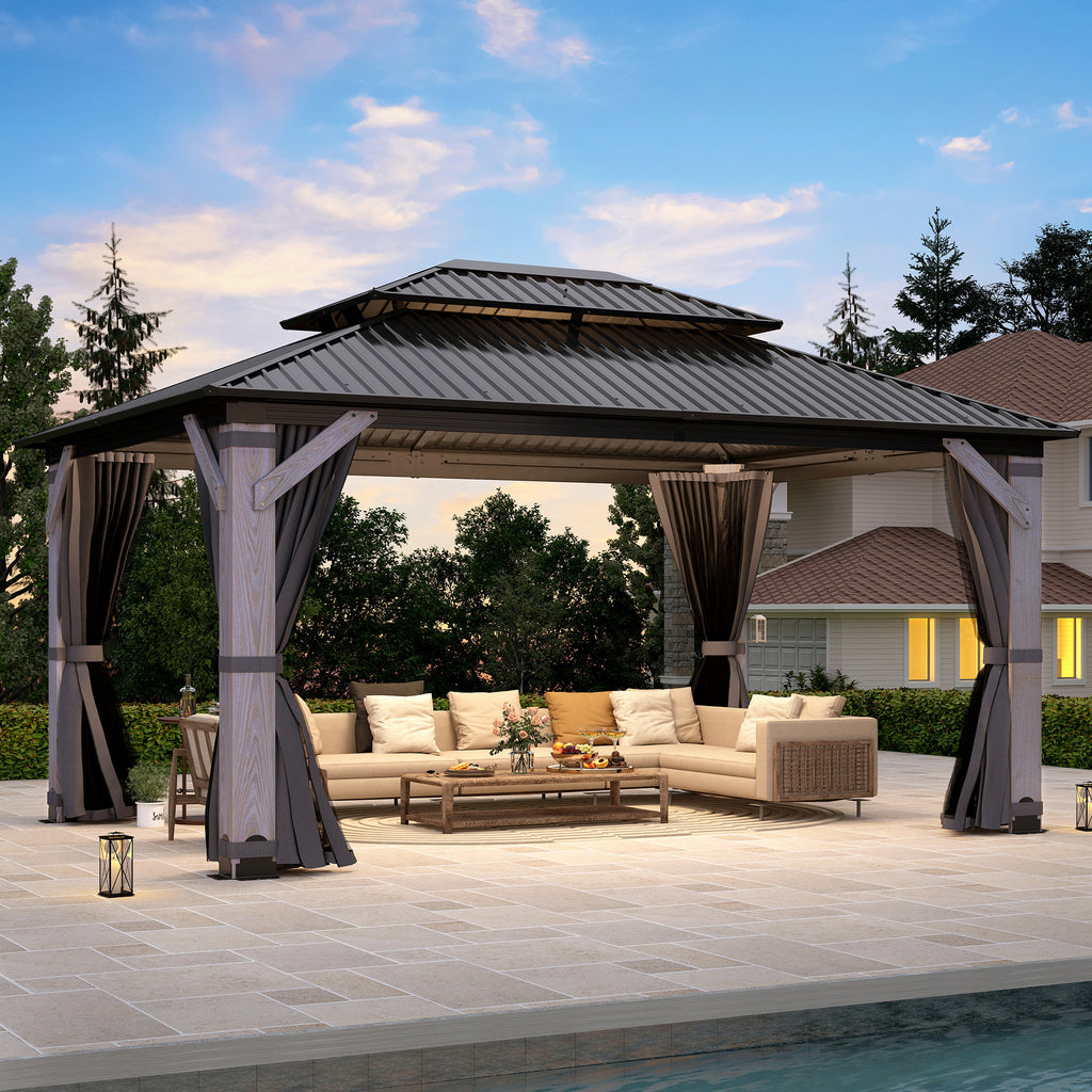 12×16 ft Wood Hardtop Gazebo