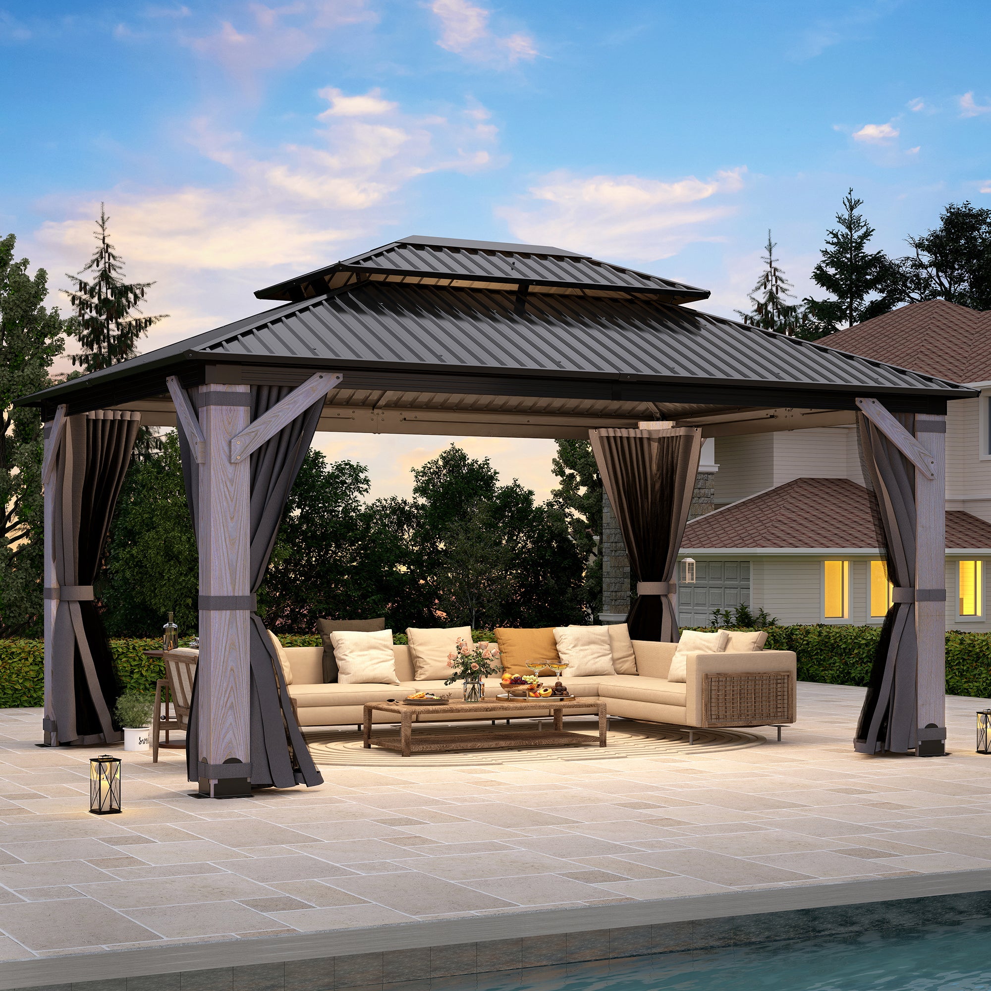 12×16 ft Wood Hardtop Gazebo