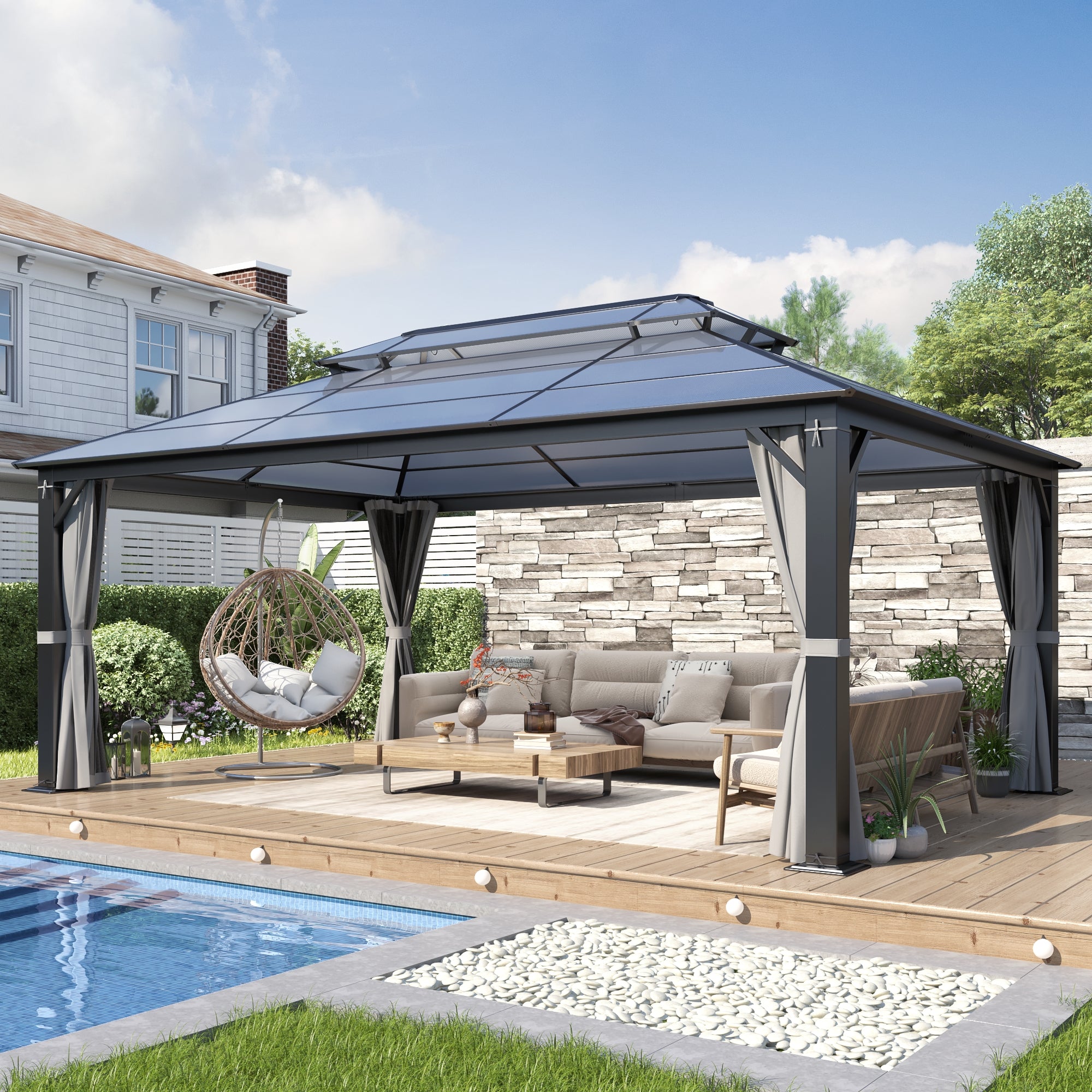 12×16 ft Polycarbonate Double Roof Hardtop Gazebo