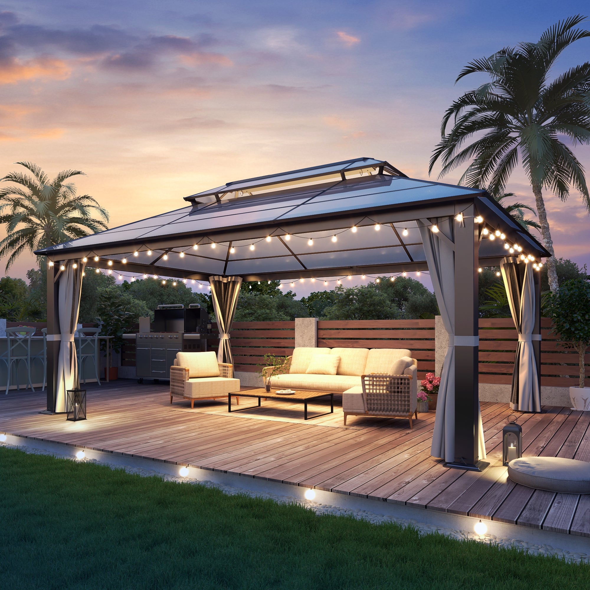 12×16 ft Polycarbonate Double Roof Hardtop Gazebo