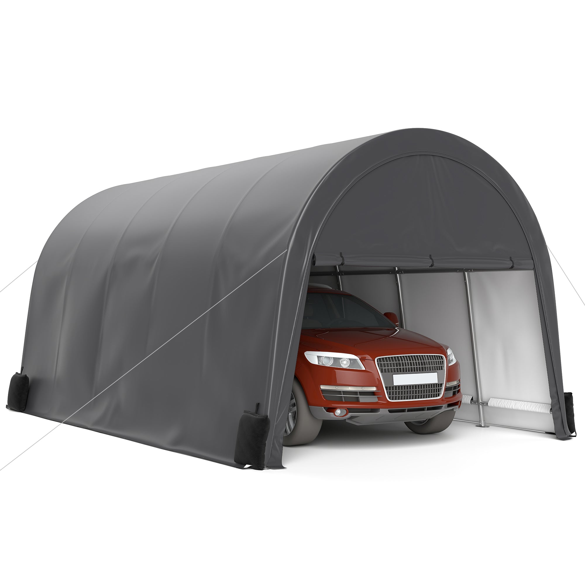 12×20 ft Dome Heavy Duty Steel Carport with 180G PE All-Season Roof, Roll-Up Windows & Sandbags