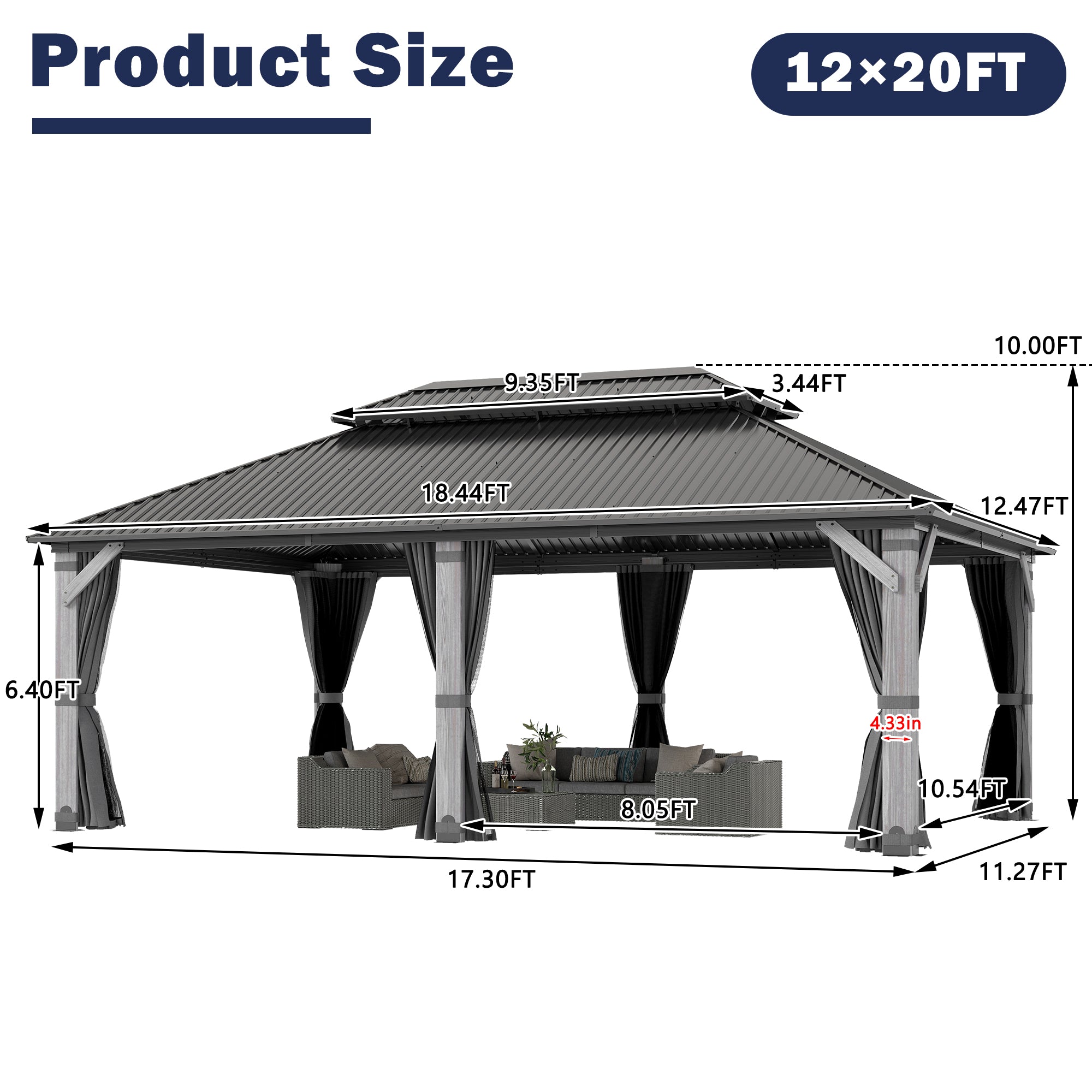 12×20 ft Wood Hardtop Gazebo
