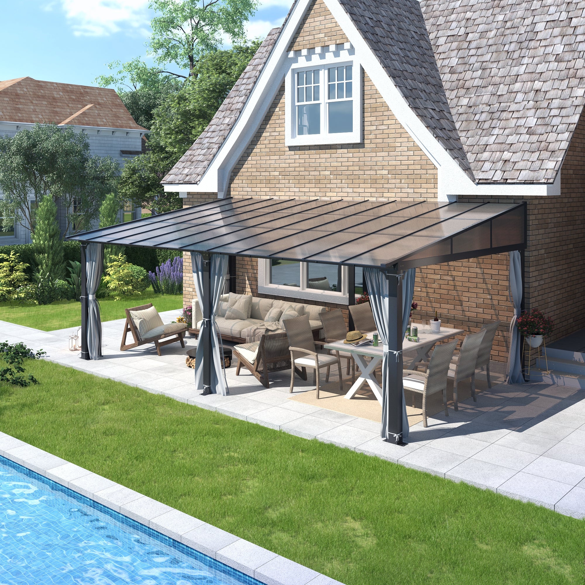 12×20 ft Wall-Mounted Polycarbonate Lean-to Gazebo