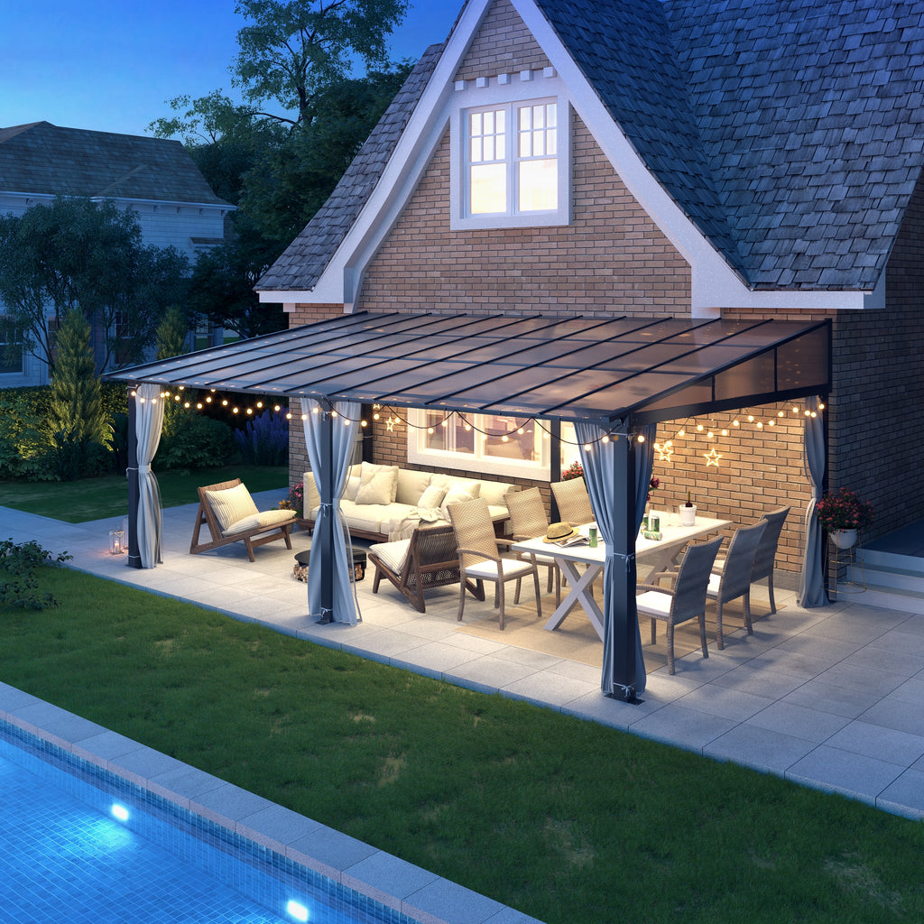 12×20 ft Wall-Mounted Polycarbonate Lean-to Gazebo