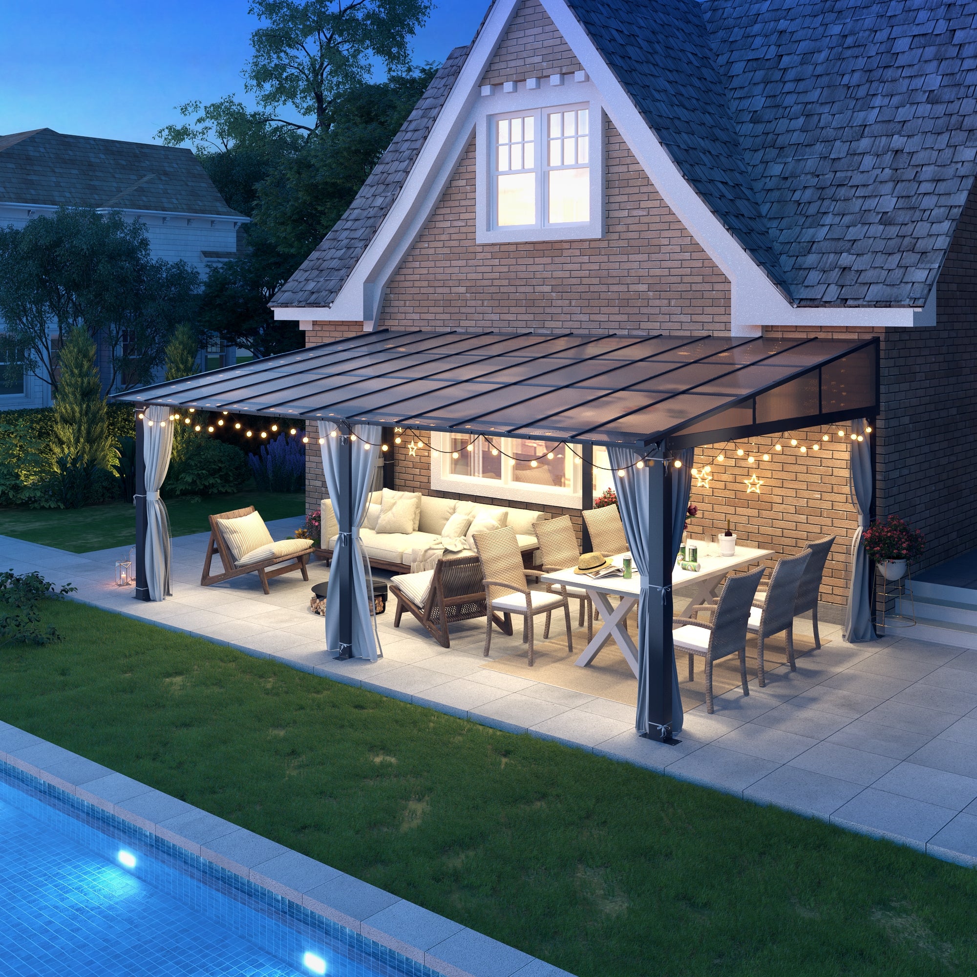 12×20 ft Wall-Mounted Polycarbonate Lean-to Gazebo