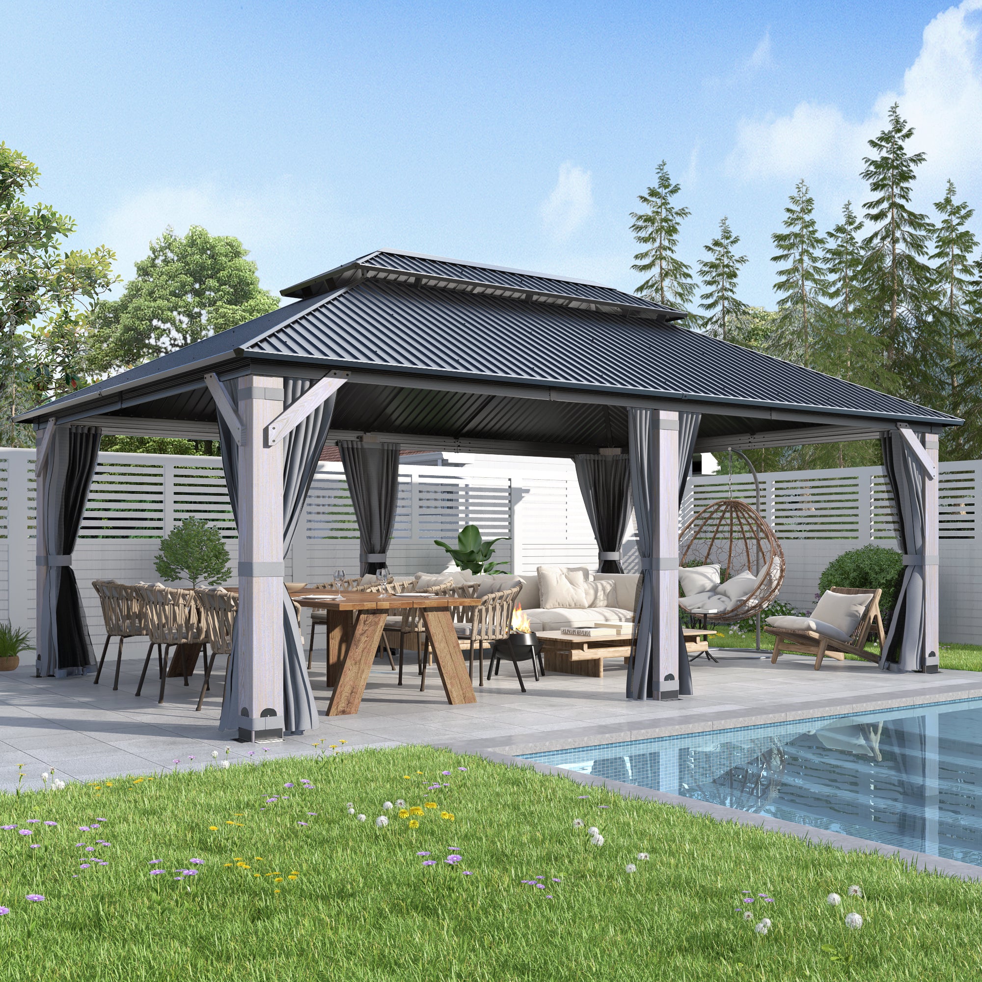 12×20 ft Wood Hardtop Gazebo