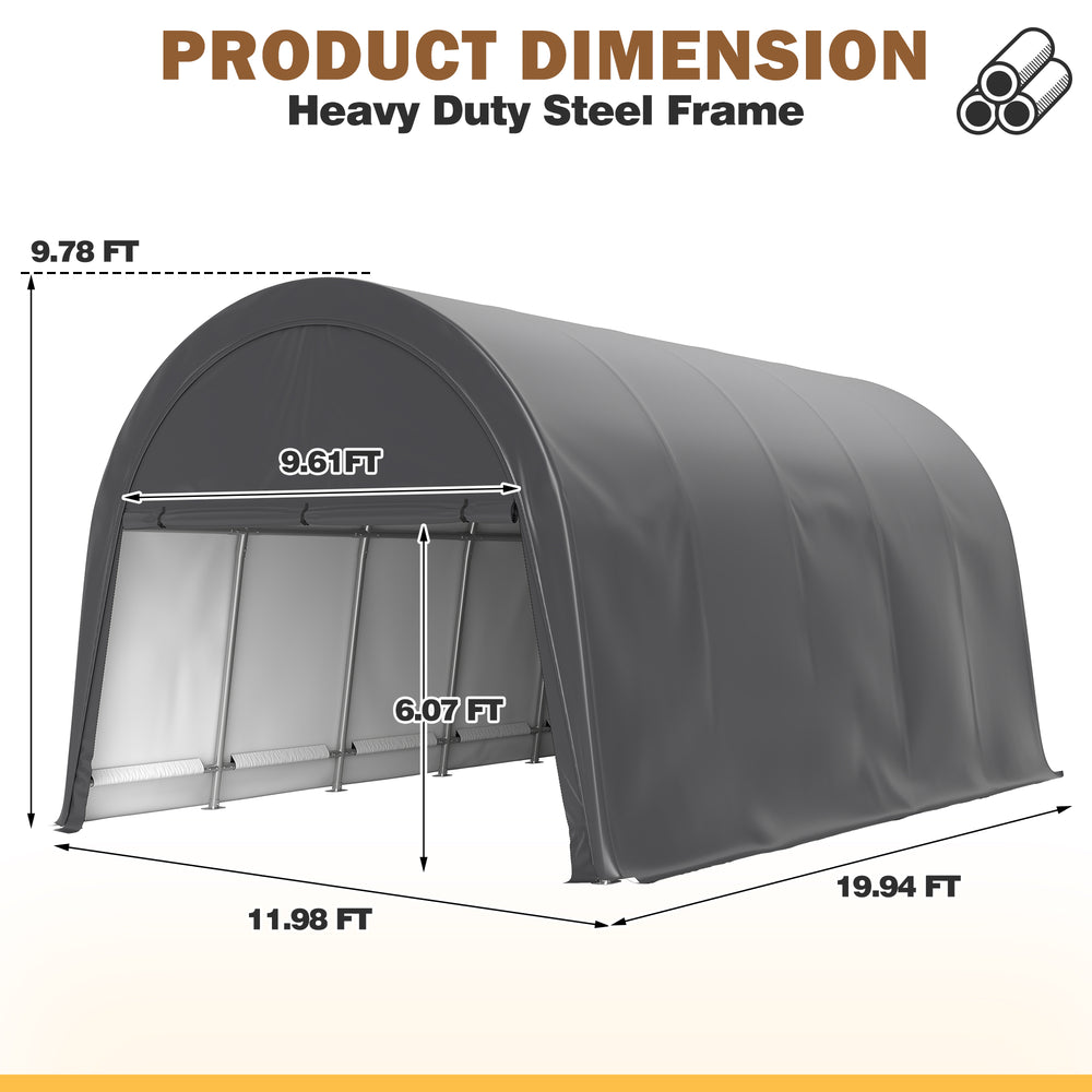 12×20 ft Dome Heavy Duty Steel Carport