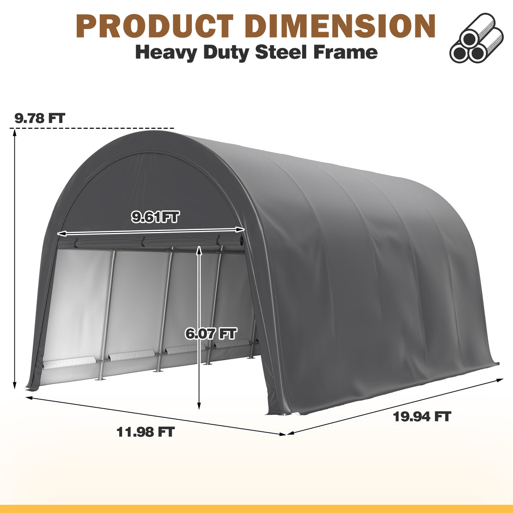 12×20 ft Dome Heavy Duty Steel Carport