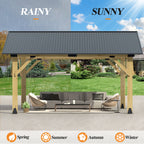 Outdoor Wooden Hardtop Gazebo with Galvanized Steel Roof – All-Weather Patio Shelter for Backyard, Deck & Garden