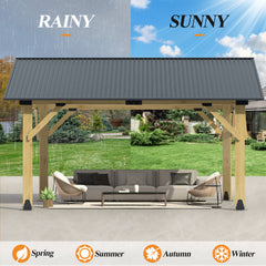 Outdoor Wooden Hardtop Gazebo with Galvanized Steel Roof – All-Weather Patio Shelter for Backyard, Deck & Garden