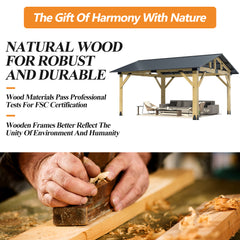 Outdoor Wooden Hardtop Gazebo with Galvanized Steel Roof – All-Weather Patio Shelter for Backyard, Deck & Garden