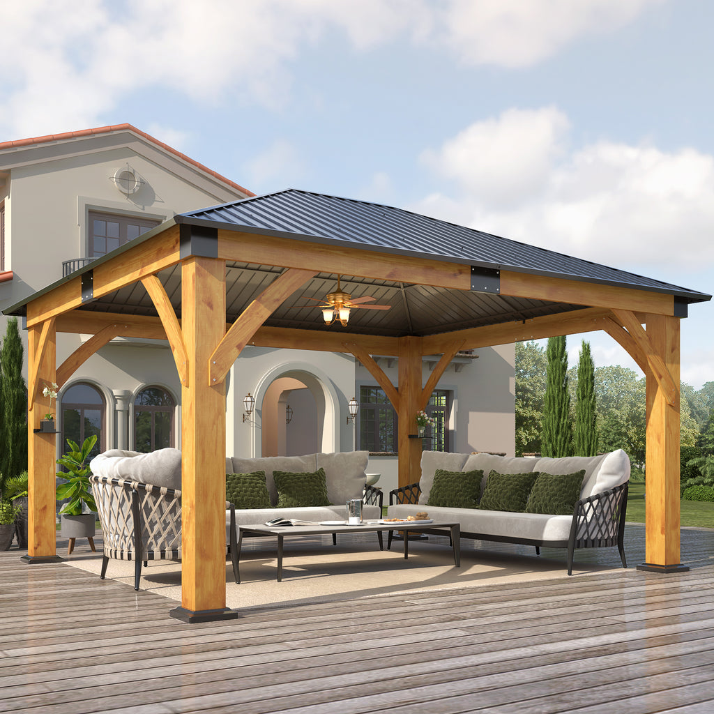 13×15 ft Spruce Wood Hardtop Gazebo with single Roof