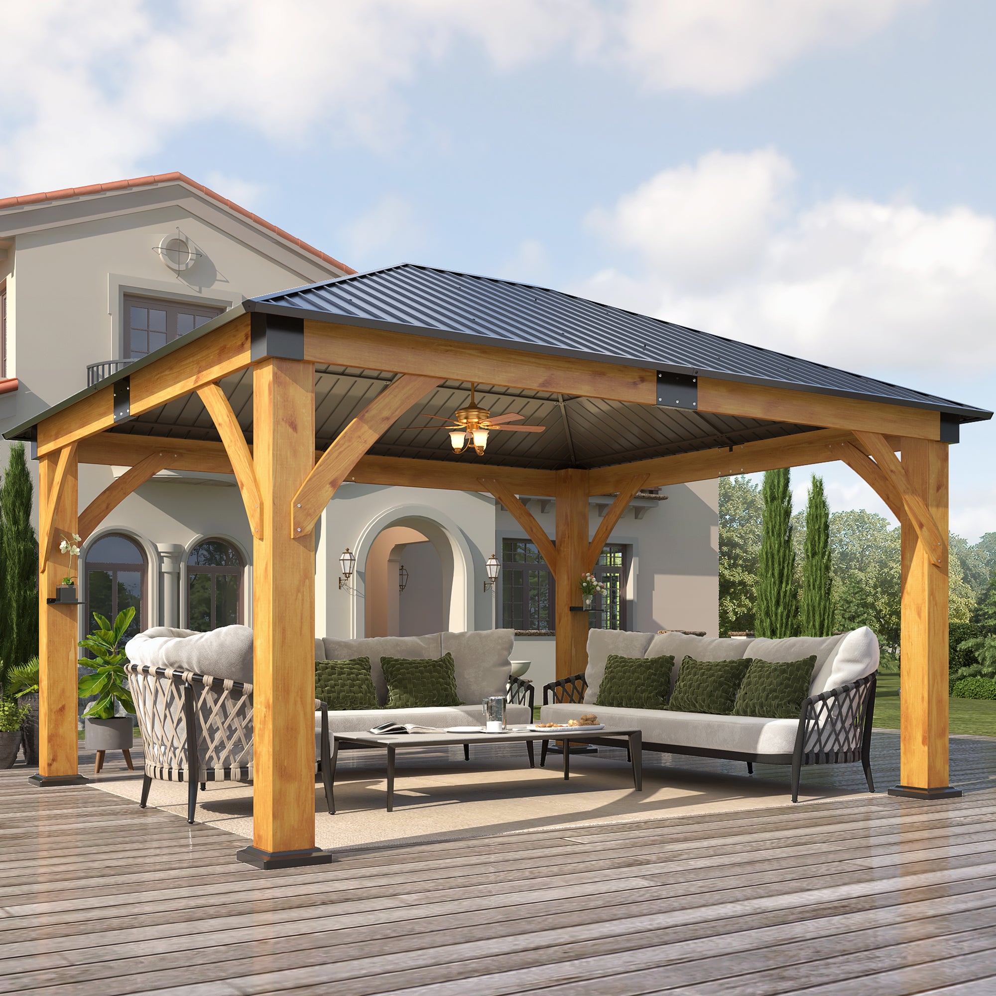 13×15 ft Spruce Wood Hardtop Gazebo with single Roof