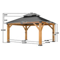 13×15 ft Spruce Wood Hardtop Gazebo with Double Roof