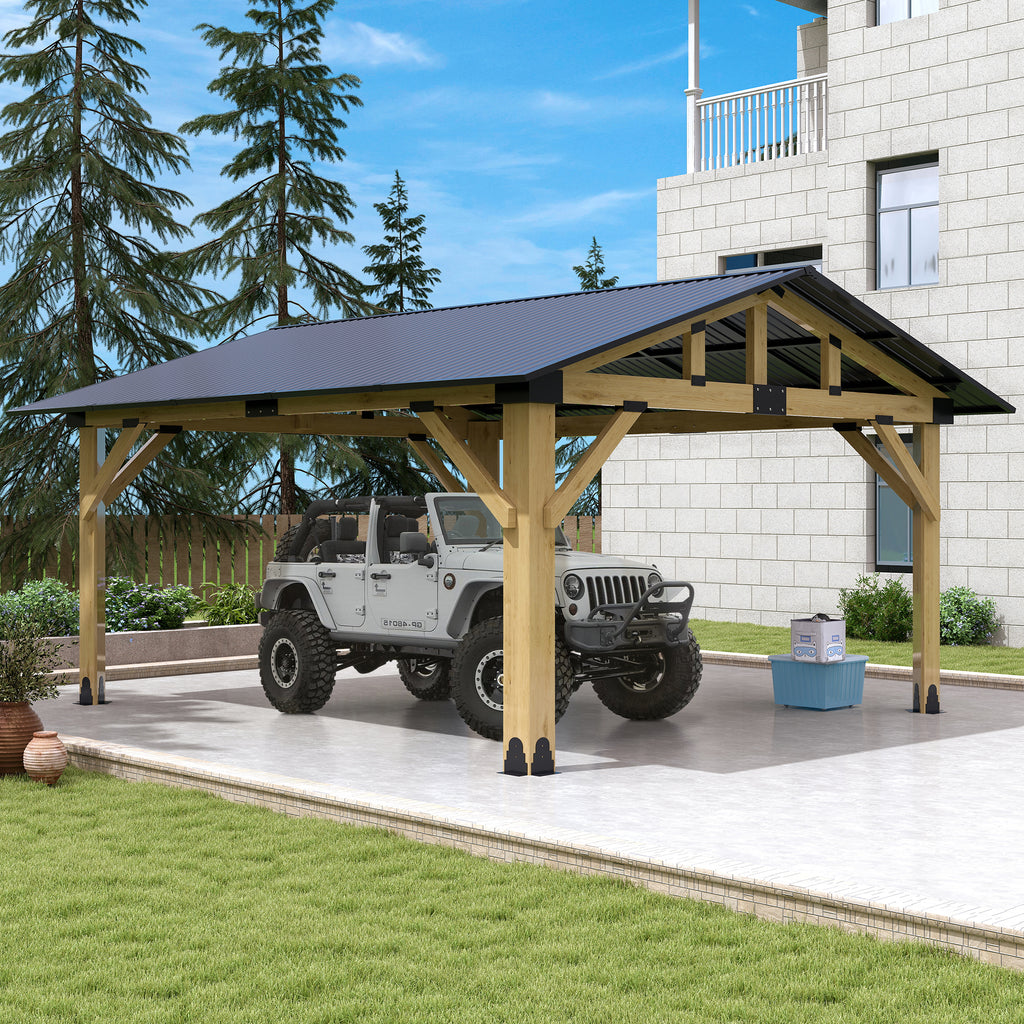 Outdoor Wooden Hardtop Gazebo with Galvanized Steel Roof – All-Weather Patio Shelter for Backyard, Deck & Garden