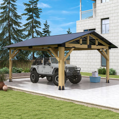 Outdoor Wooden Hardtop Gazebo with Galvanized Steel Roof – All-Weather Patio Shelter for Backyard, Deck & Garden