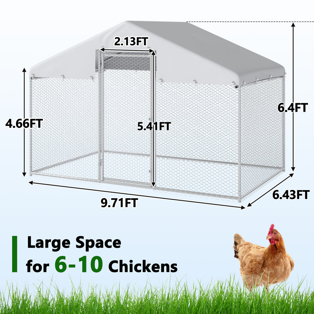6.5×6.5×9 ft Metal Chicken Coop Run(1-Unit Dome Roof Coop)