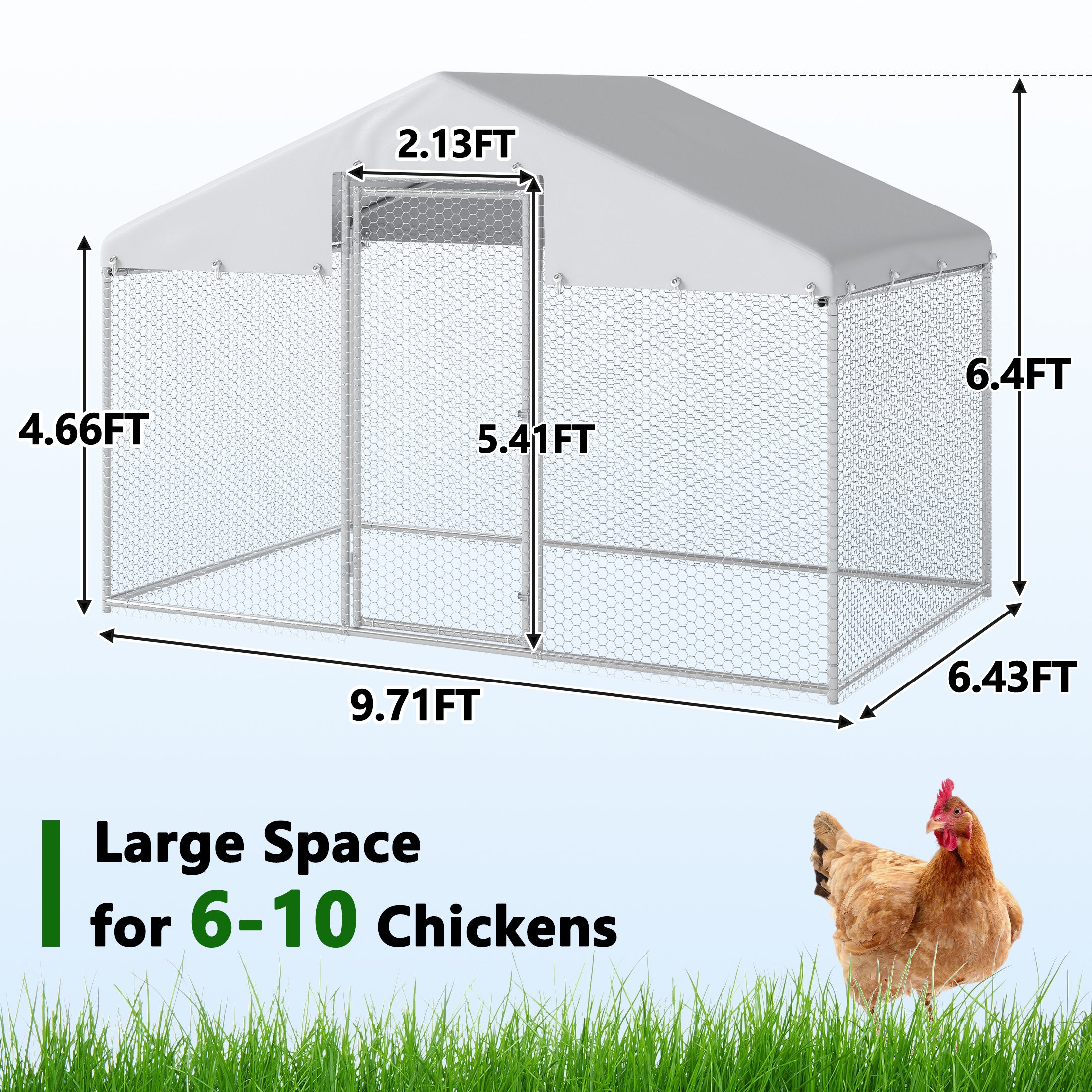 6.5×6.5×9 ft Metal Chicken Coop Run(1-Unit Dome Roof Coop)