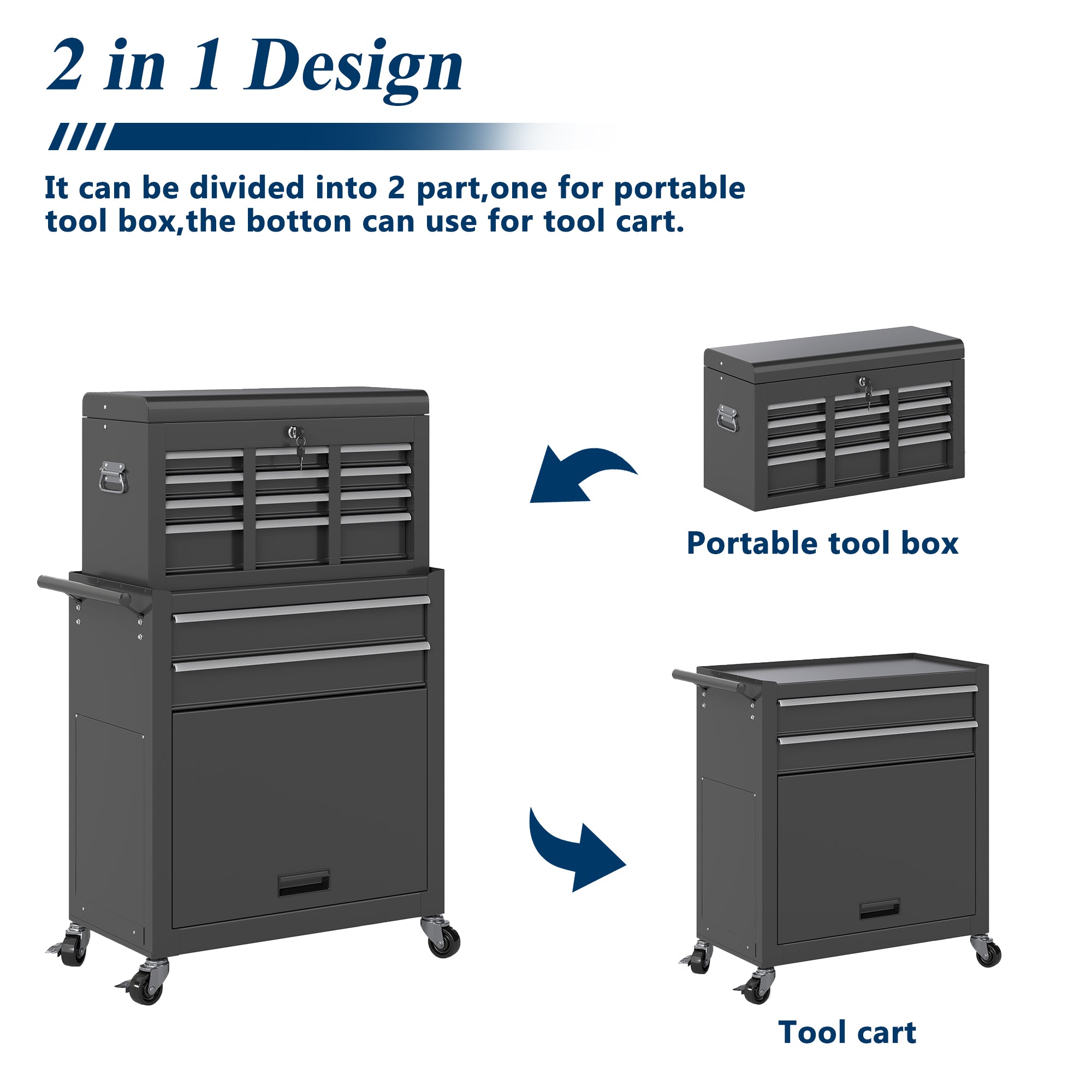 8-Drawer Heavy Duty Metal Tool Chest with Wheels & Handle, Rolling Storage Organizer
