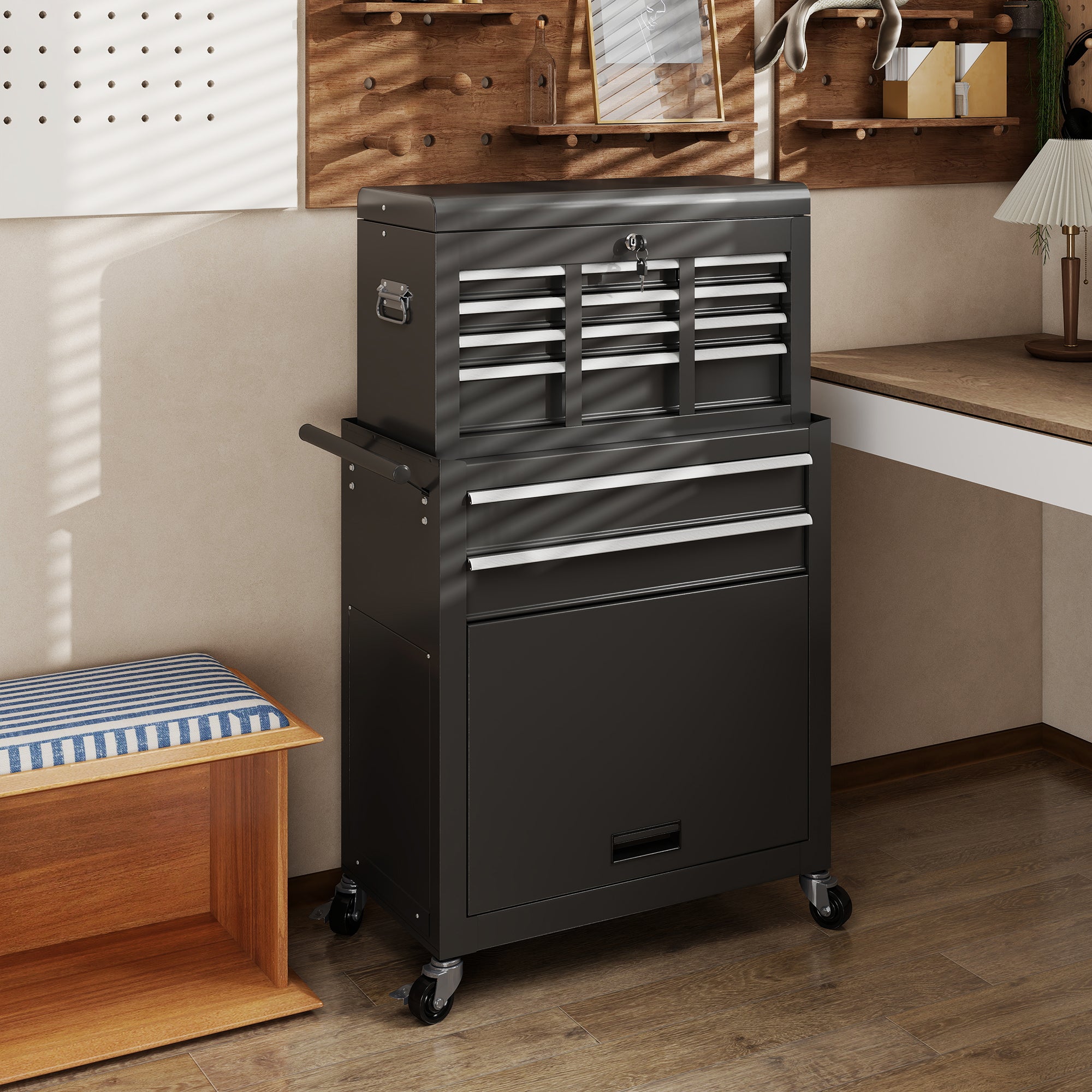 8-Drawer Heavy Duty Metal Tool Chest with Wheels & Handle, Rolling Storage Organizer