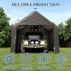 Coveronics Peak Roof Carport – Heavy Duty Portable Garage with Double Zipper Door & Ground Pegs