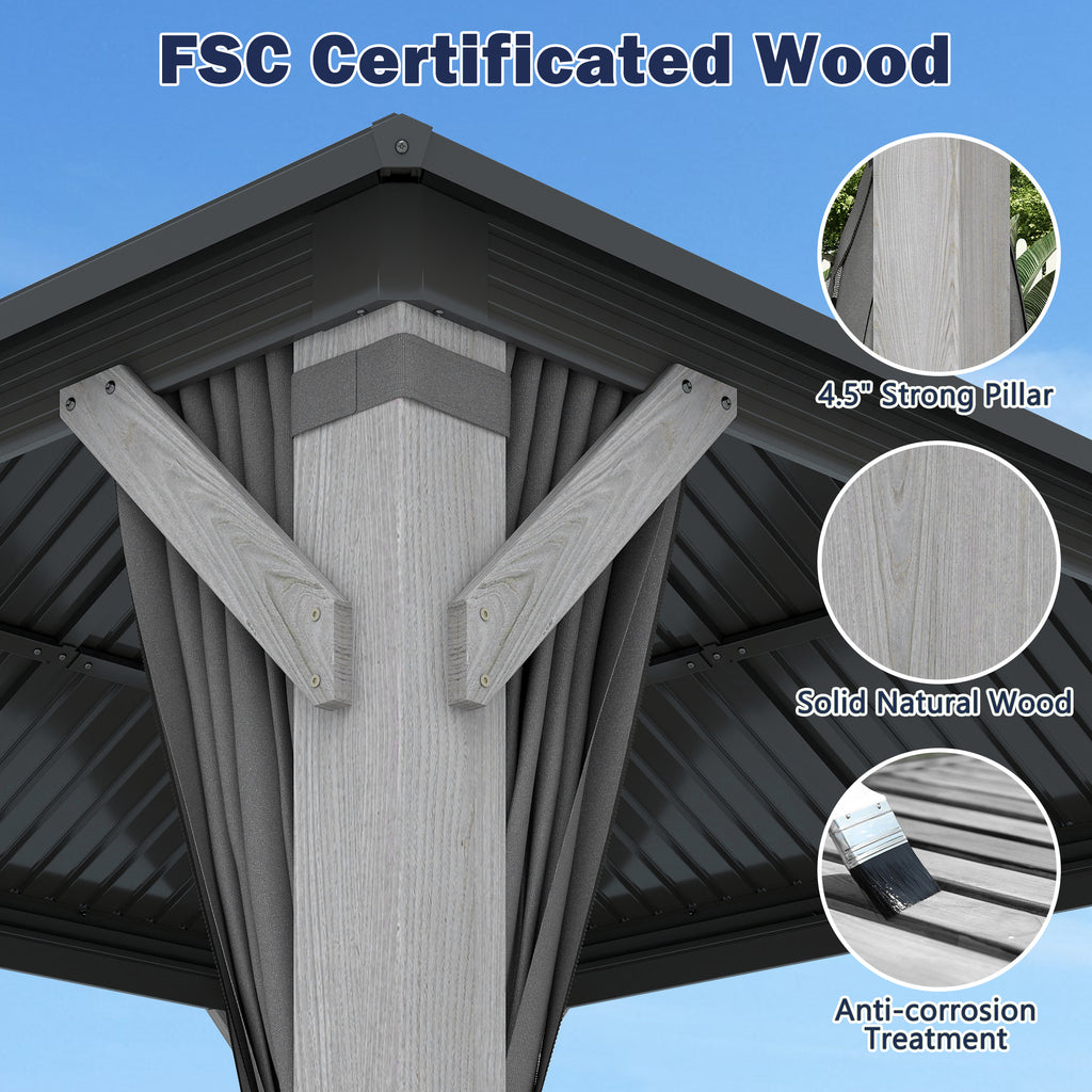 12×14 ft Wood Hardtop Gazebo