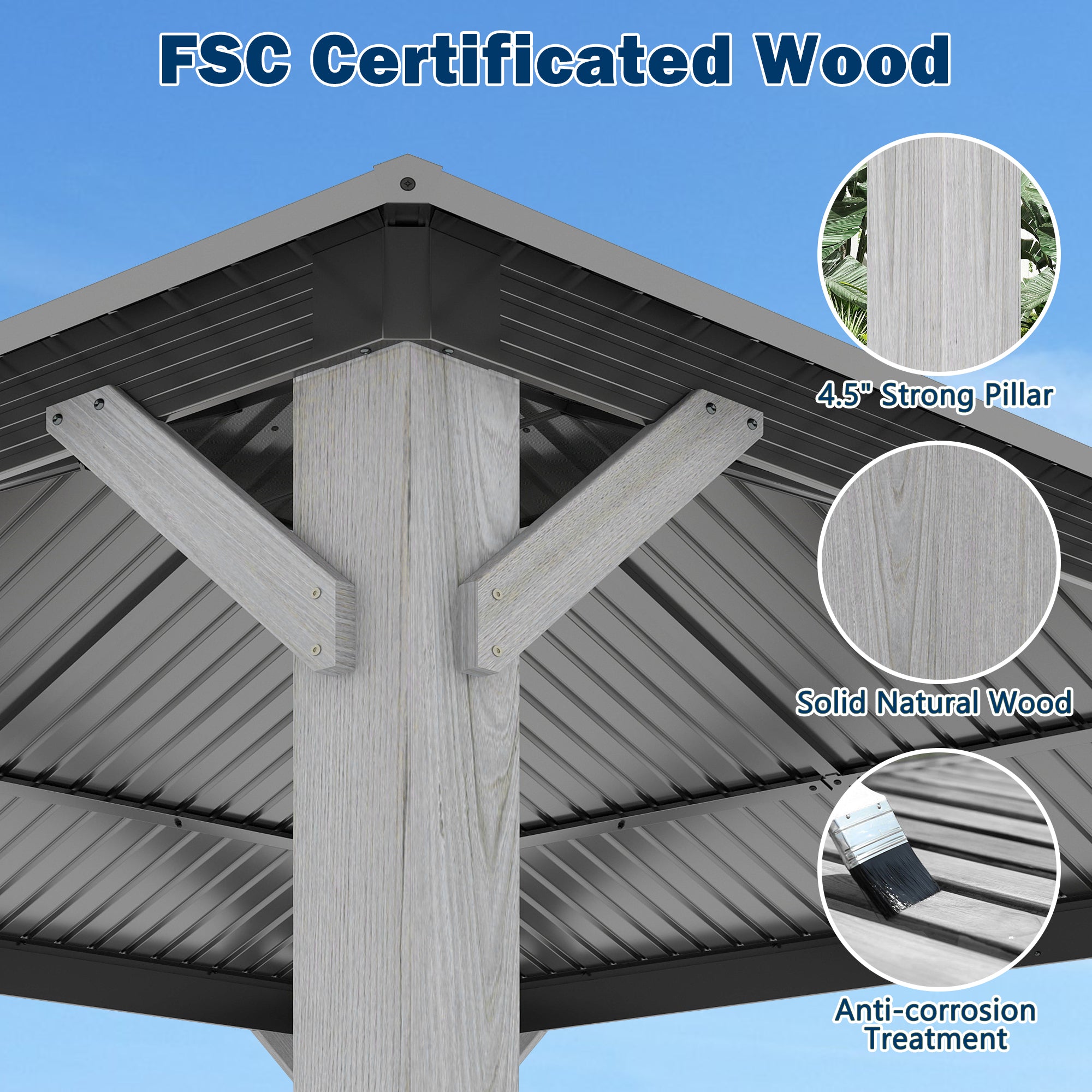 12×12 ft Wood Hardtop Gazebo