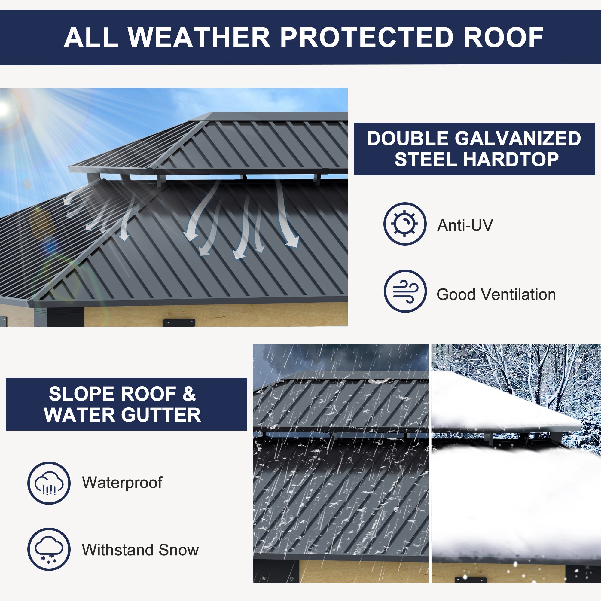 10×12 ft Natural Wooden Hardtop Gazebo