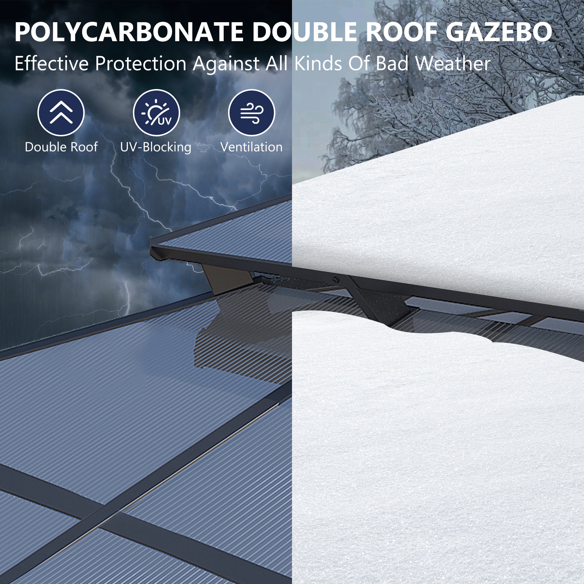 10×10 ft Polycarbonate Double Roof Hardtop Gazebo