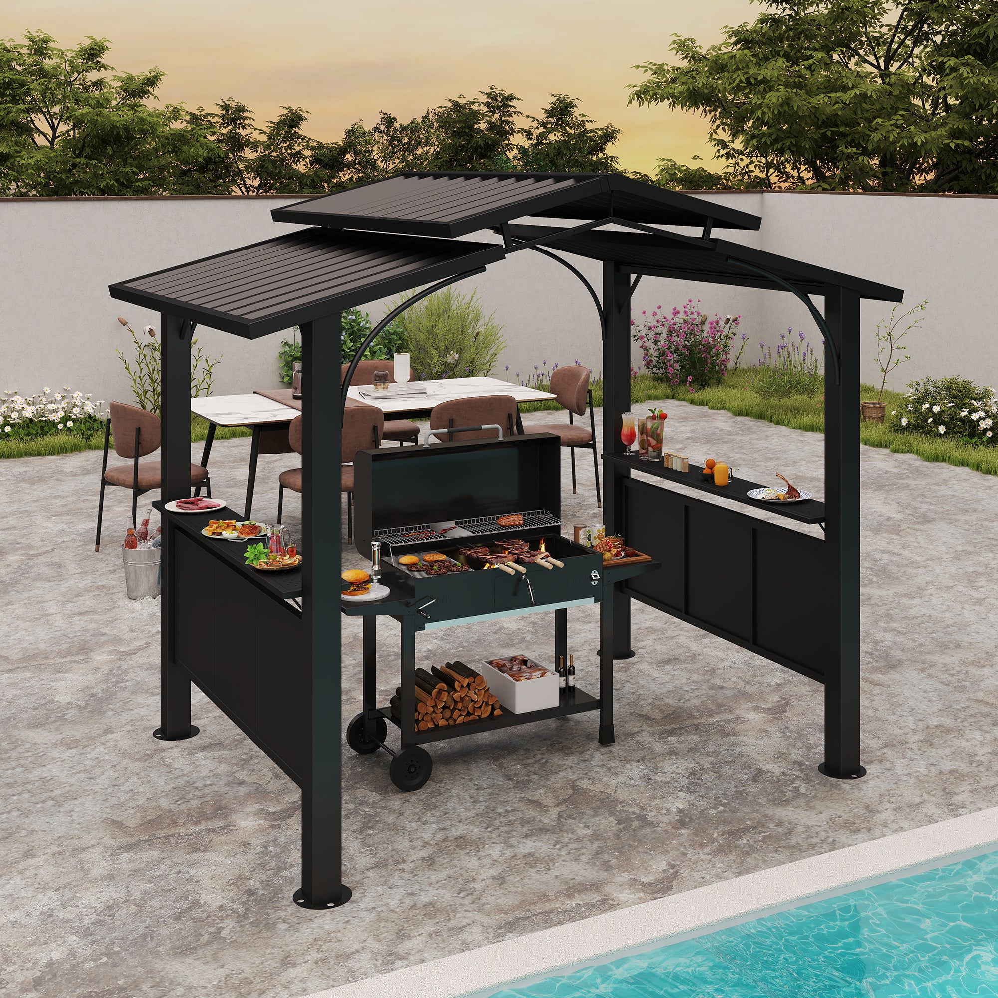 8×5 ft Hardtop Grill Gazebo with Galvanized Steel Roof
