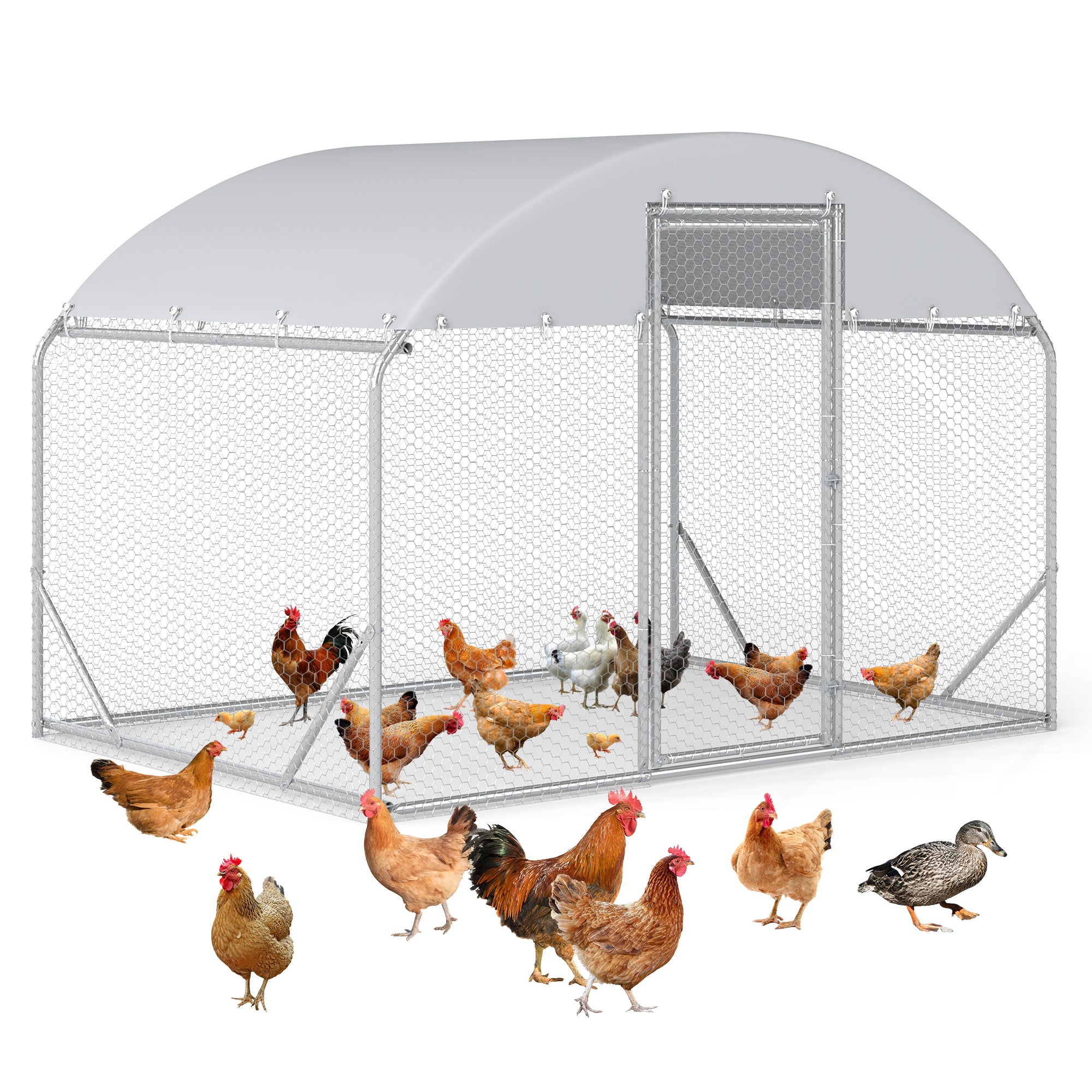 6.5×6.5×9 ft Metal Chicken Coop Run  (1 Unit Dome Roof)