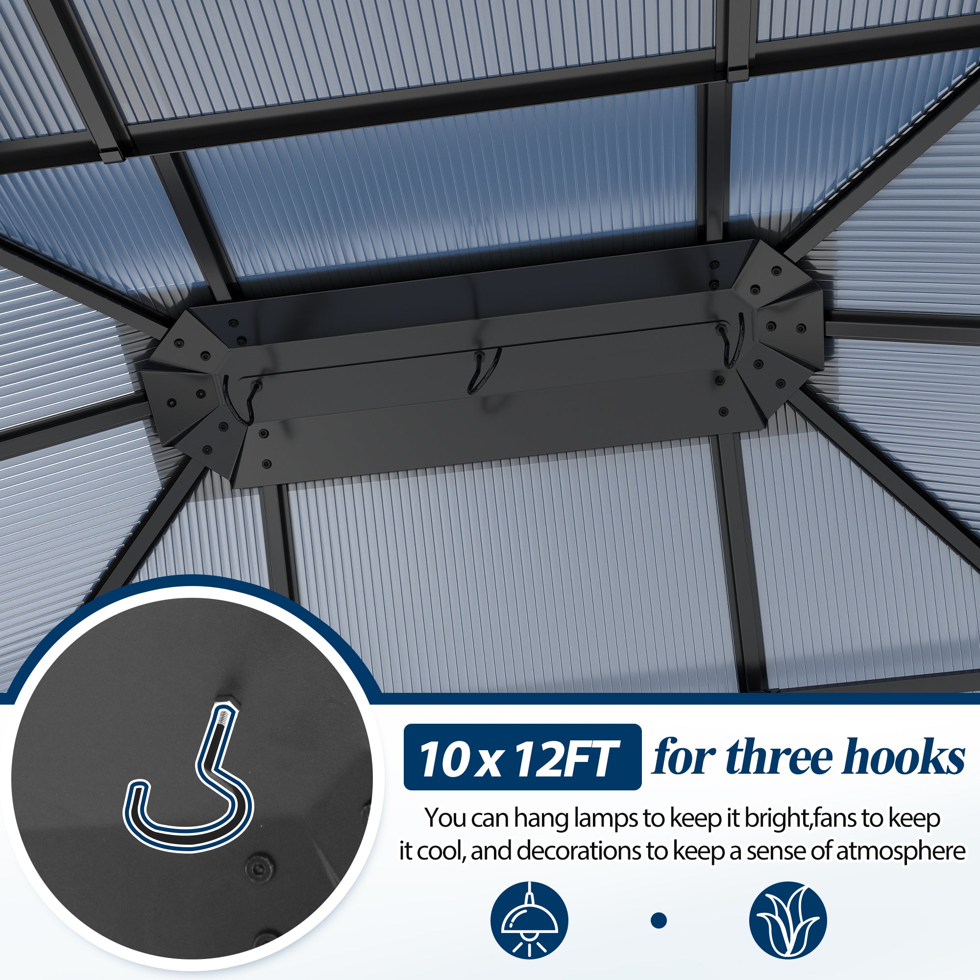 10×12 ft Polycarbonate Double Roof Hardtop Gazebo
