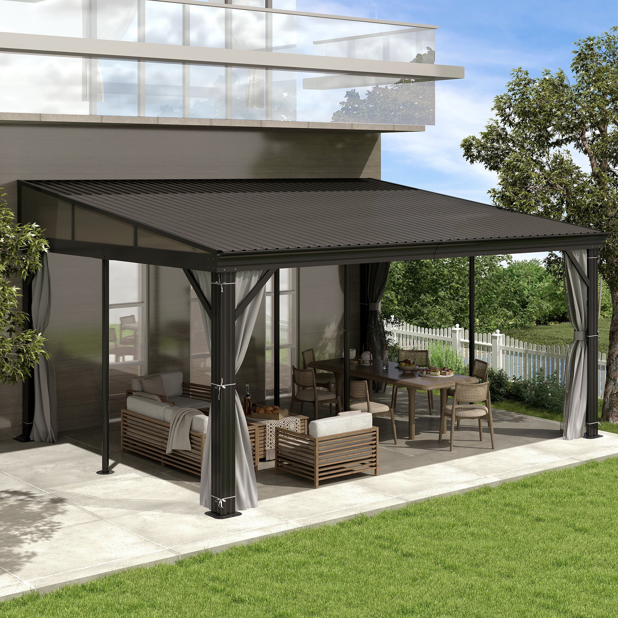 12×16 ft Wall-Mounted Aluminum Gazebo