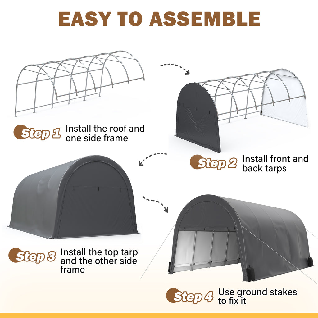 12×20 ft Dome Heavy Duty Steel Carport