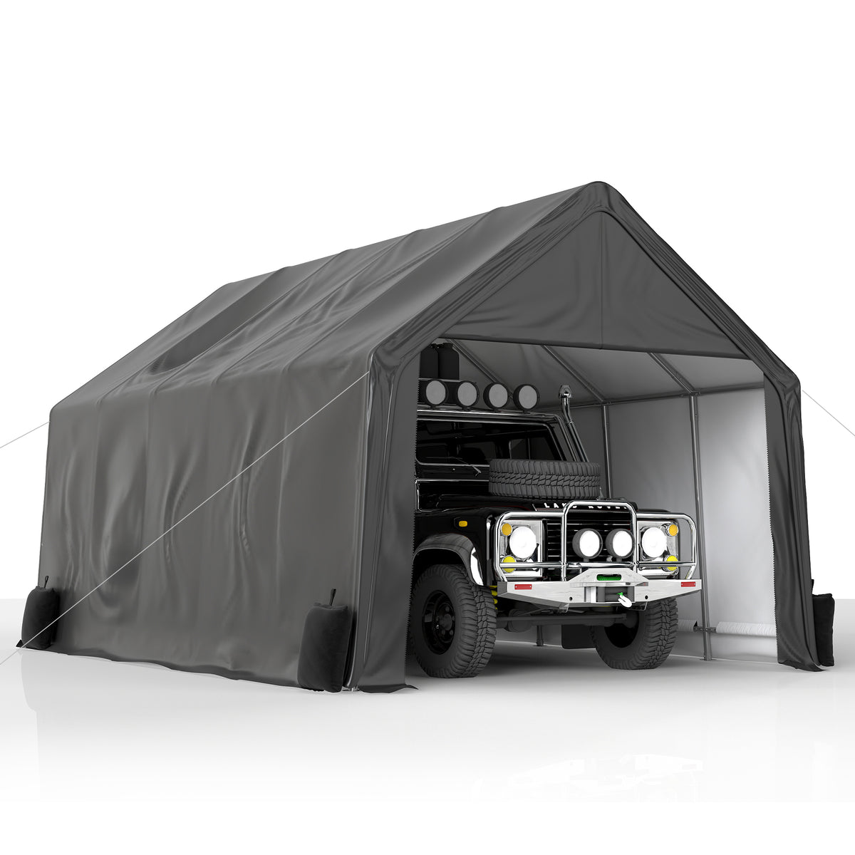 Coveronics Peak Roof Carport – Heavy Duty Portable Garage with Double Zipper Door & Ground Pegs
