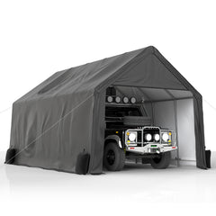 Coveronics Peak Roof Carport – Heavy Duty Portable Garage with Double Zipper Door & Ground Pegs