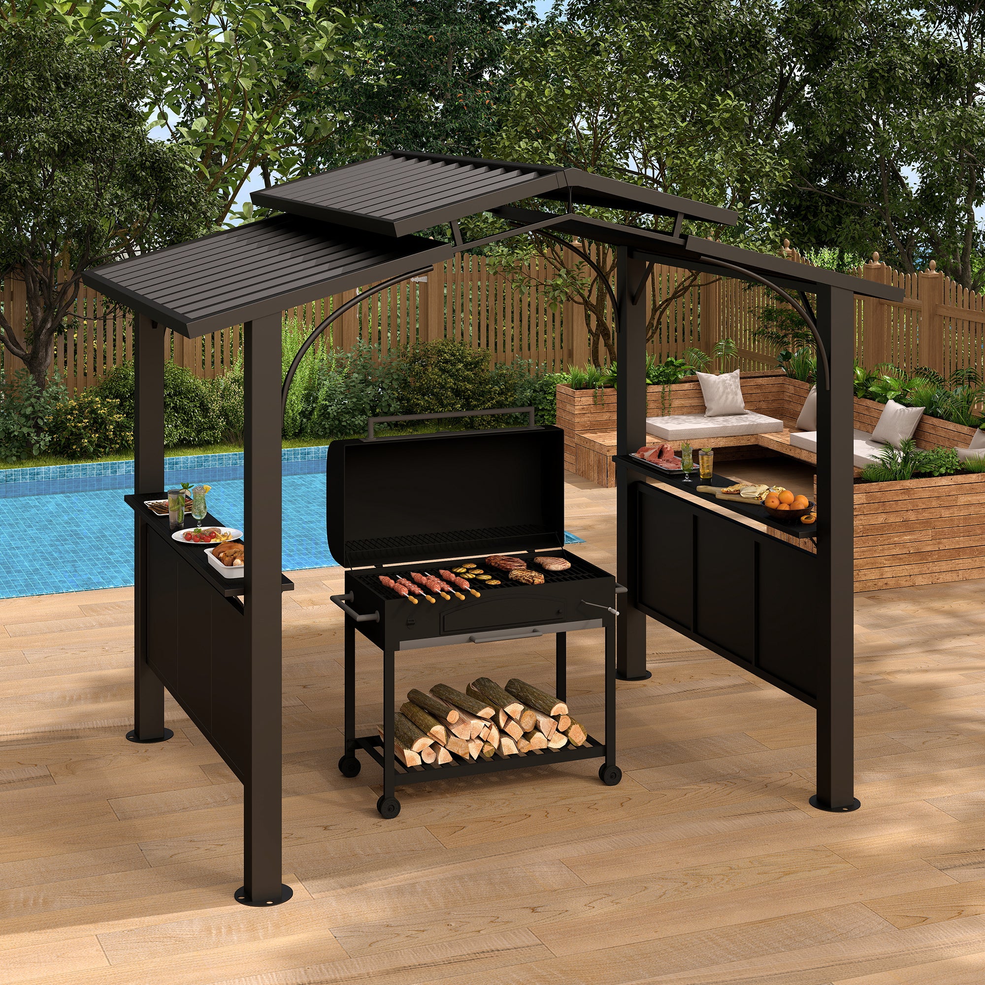 8×5 ft Hardtop Grill Gazebo with Galvanized Steel Roof