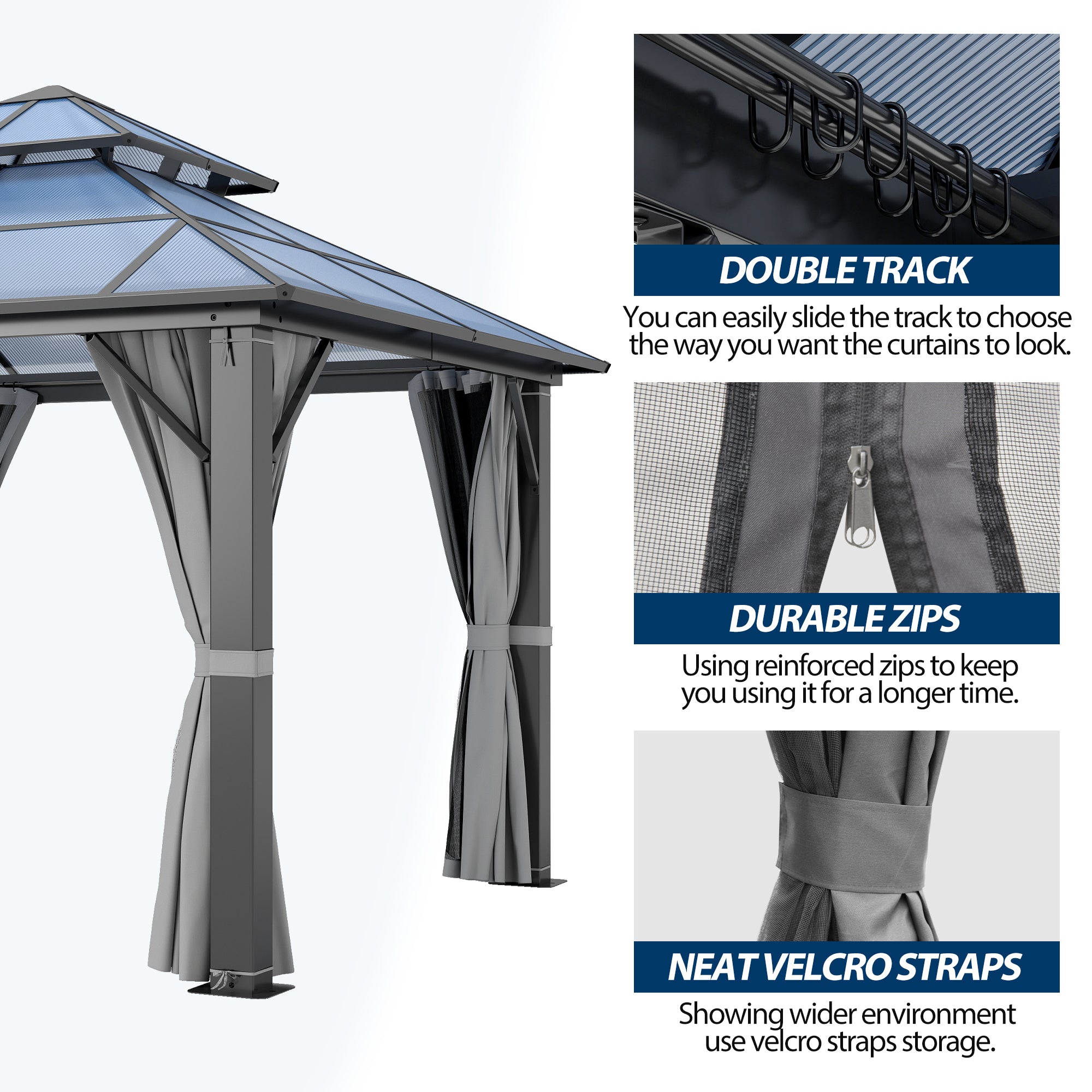 10×10 ft Polycarbonate Double Roof Hardtop Gazebo