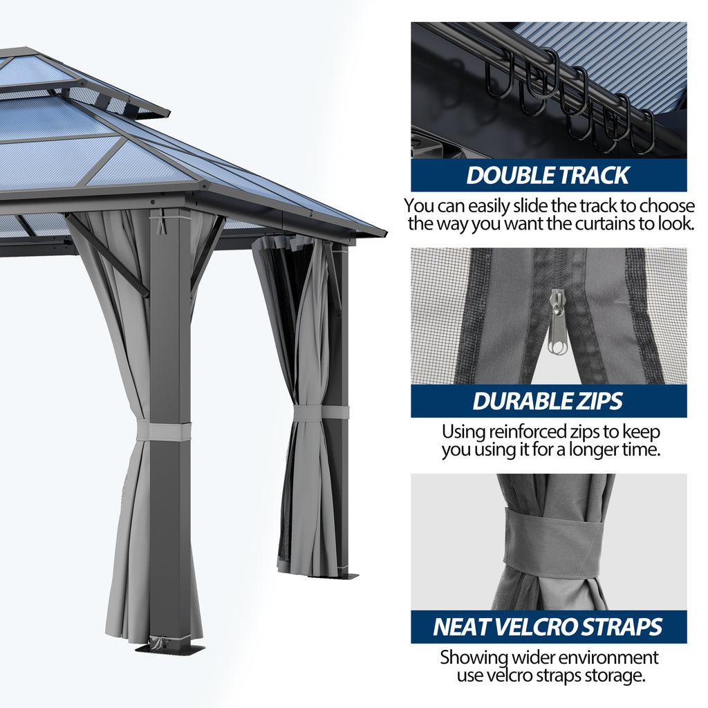 10×12 ft Polycarbonate Double Roof Hardtop Gazebo