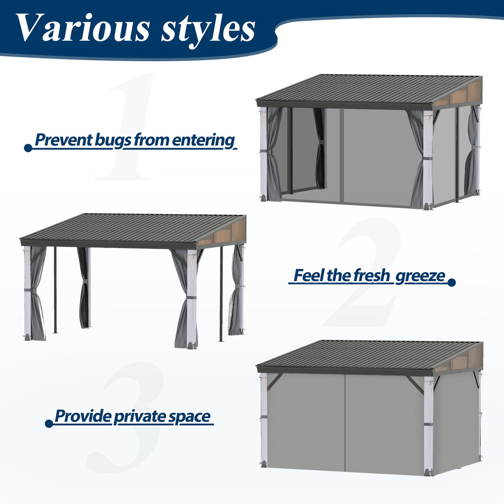 10×12 ft Wall-Mounted Aluminum Gazebo With Natural Wood Framing