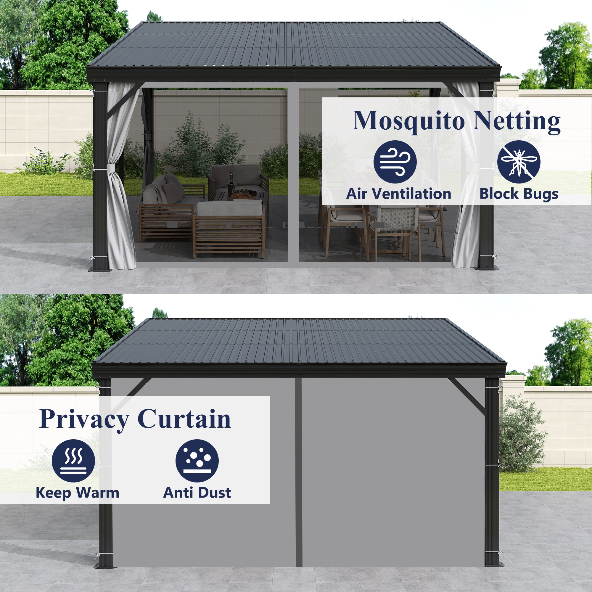 12×14 ft Wall-Mounted Aluminum Gazebo