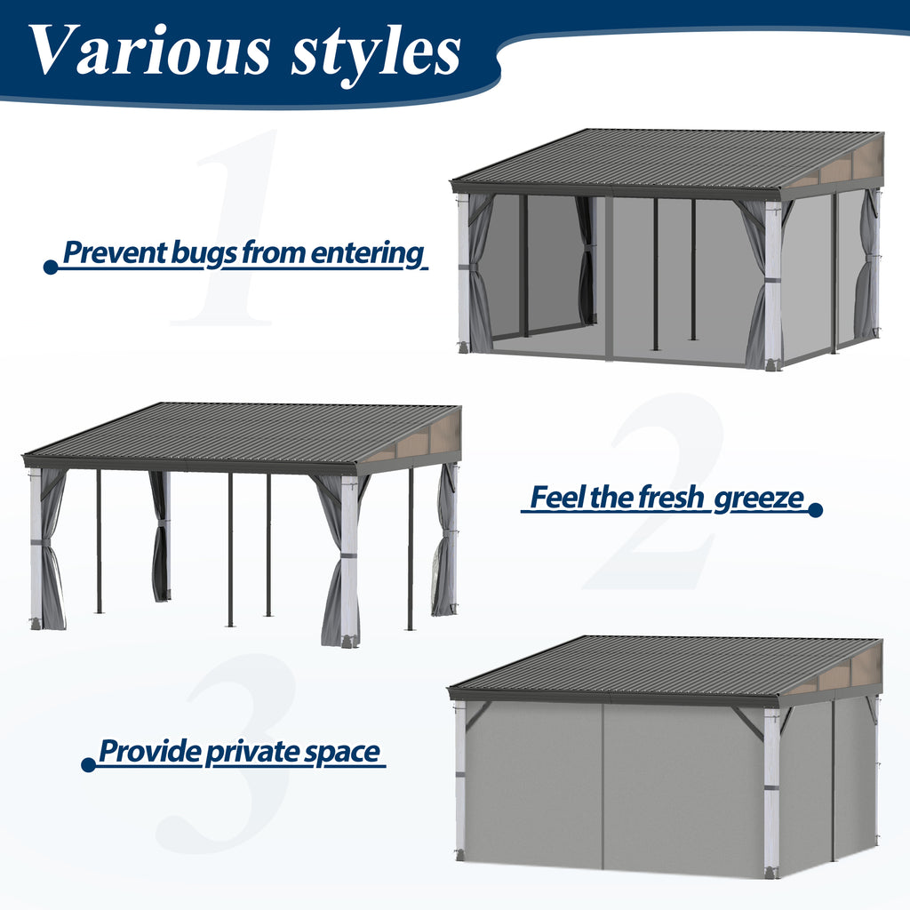 12x14 ft Wall-Mounted Aluminum Gazebo With Natural Wood Framing