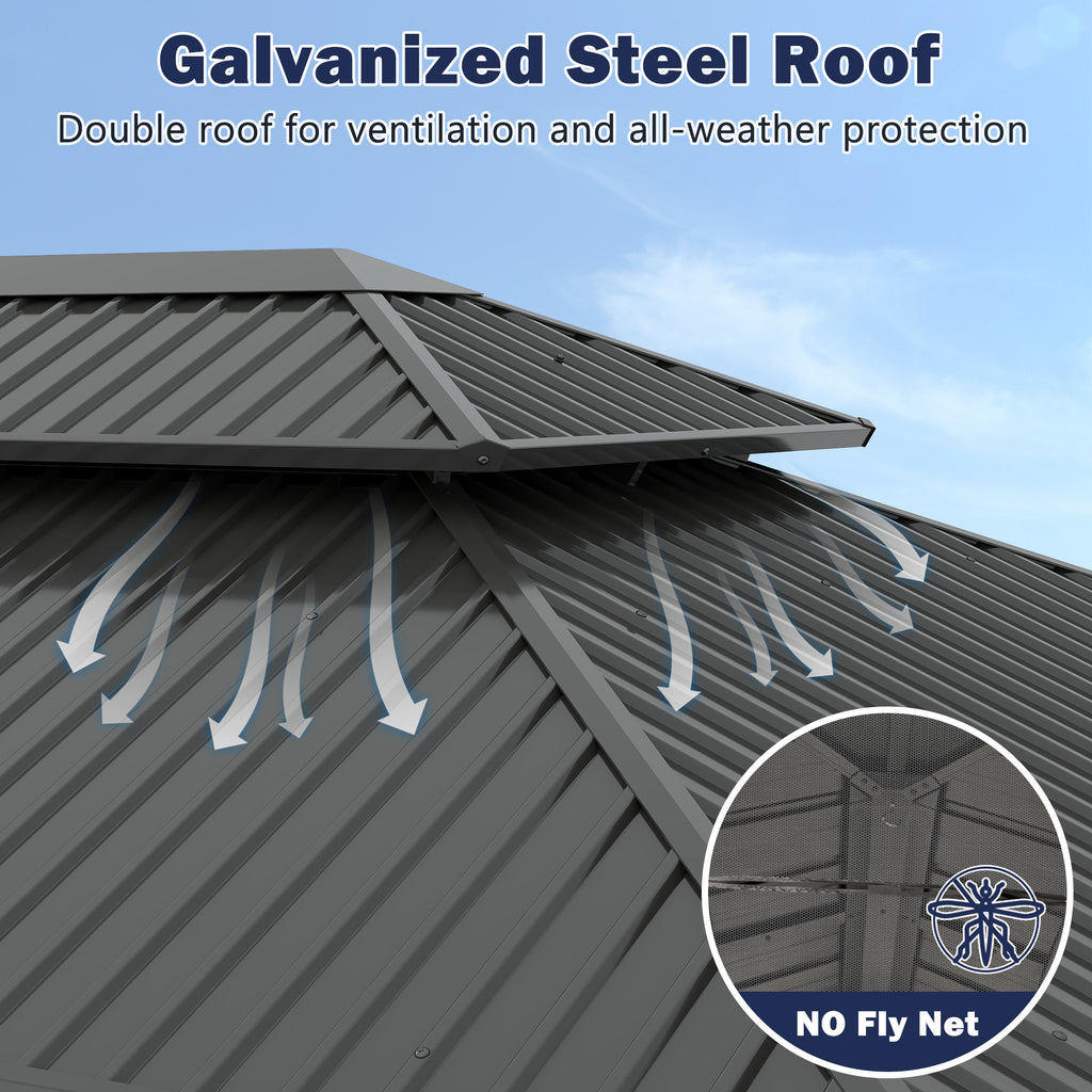 12×14 ft Wood Hardtop Gazebo