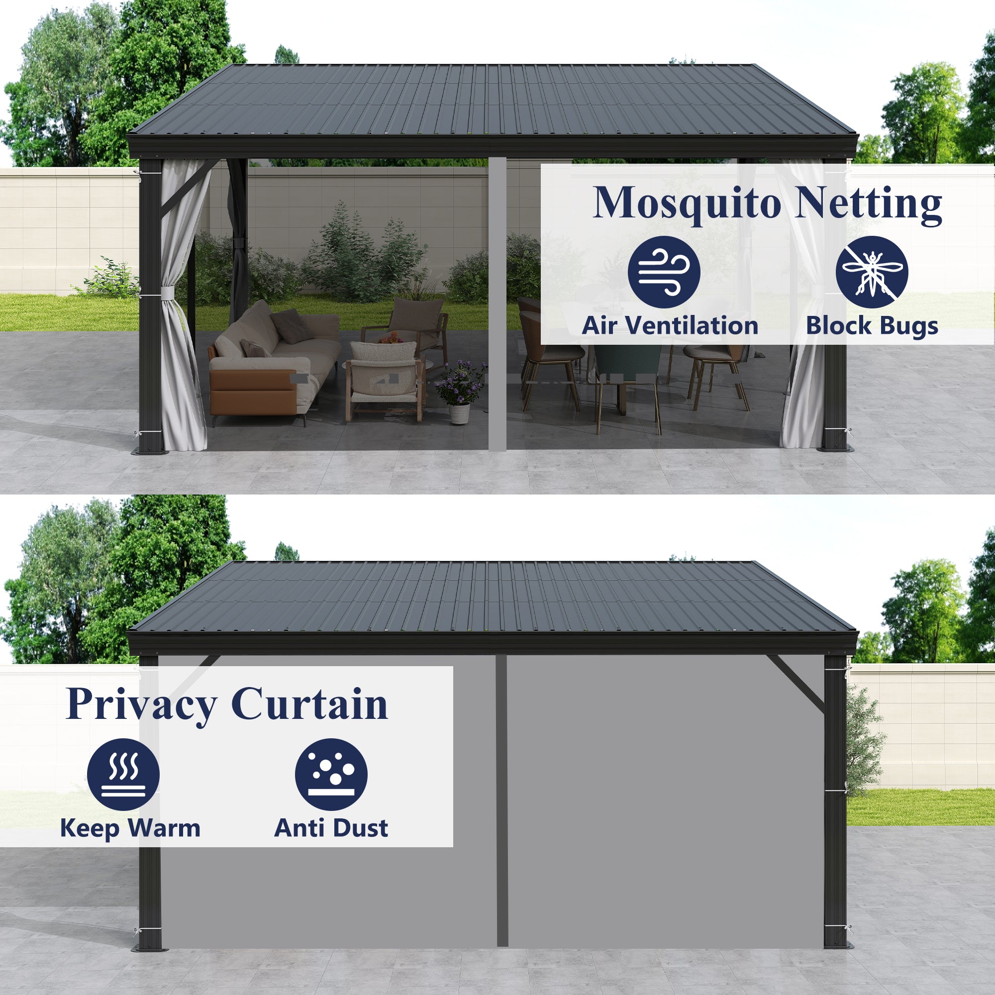 12×16 ft Wall-Mounted Aluminum Gazebo