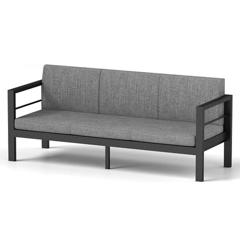 COVERONICS Outdoor 3 Seat Aluminum Sofa Chair - Patio 3 Person Furniture Chair with Aluminum Frame and Waterproof Cushions, All-Weather Conversation Sofa Chair Balcony Backyard Poolside Gray