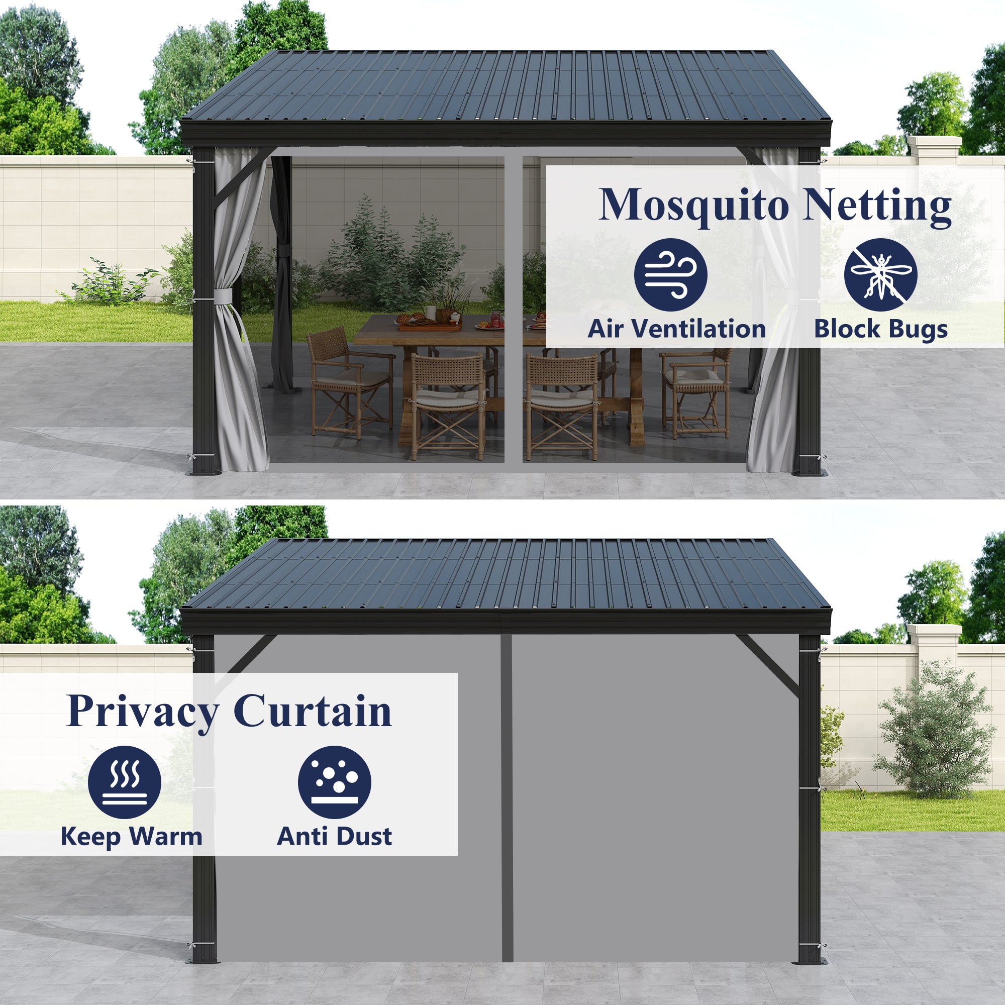 10×12 ft Wall-Mounted Aluminum Gazebo