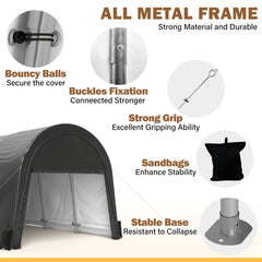 Coveronics Dome Heavy Duty Carport - Portable Garage with Roll-up Windows, All-Season Tarp, Sandbags for Cars,  Trucks & Motorcycles