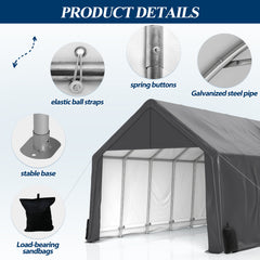 Coveronics Peak Roof Carport – Heavy Duty Portable Garage with Double Zipper Door & Ground Pegs